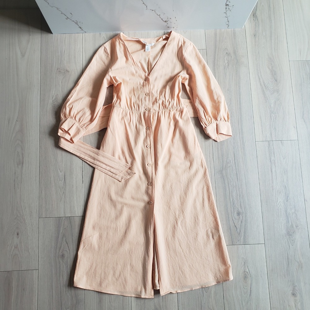 H&M Dress Womens Small Peach Button Front Midi Cottagecore Sundress